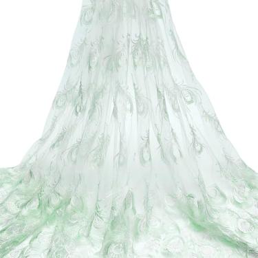 Imagem de NBEADS Tecido floral bordado de 2 metros, malha de poliéster de 164 cm, bordado, acabamento em renda, acessórios de vestuário para mesa de vestidos, decoração vintage, água-marinha