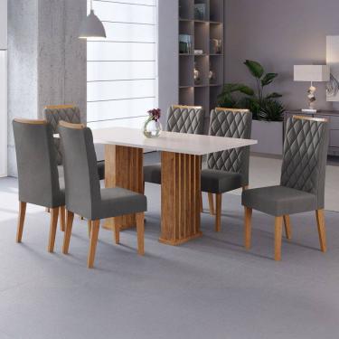 Imagem de Mesa de Jantar 6 Lugares Alura Ripado Marrom/Blonde/Cinza - Pnr Móveis