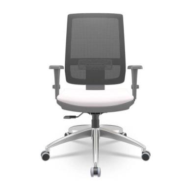 Imagem de Cadeira Brizza Diretor Grafite Tela Preta Assento Vinil Eco Branco Bas