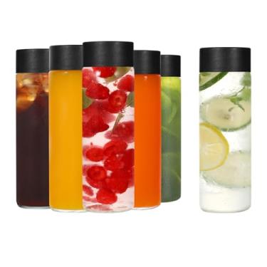 Imagem de Danmu Garrafas de suco de vidro com tampas de 227 g, garrafas de suco de vidro reutilizável 100% à prova de vazamento para suco, água, kombucha, leite, milkshake, café, pacote com 6, pode ser lavado
