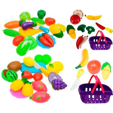 Imagem de Kit Infantil Brinquedo Cozinha Comidinha Frutas E Legumes Cortáveis e Cestinha - 18 Peças
