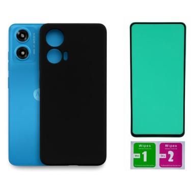 Imagem de Kit Capa Aveludada Preta Para Moto G04 G24 + Pel. Ceramica - Mustangsh