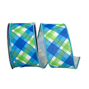 Imagem de Reliant Ribbon Fita xadrez Seaway Deluxe com borda com fio, azul/verde