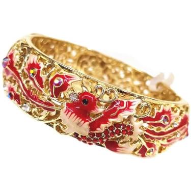 Imagem de Only My Live Home Pulseiras Fênix de Strass Multicoloridas Cloisonne Acessórios Esmaltadas Animal Primavera Articulada Punho Dourado Aberto Joias Femininas, diameter 2.28 inch (5.8cm) about, Strass