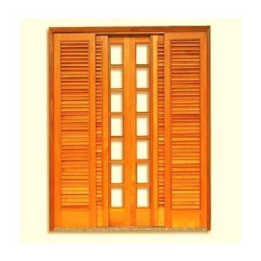 Imagem de Porta de Correr Tripla Reta - Madeira Maciça - Angelim