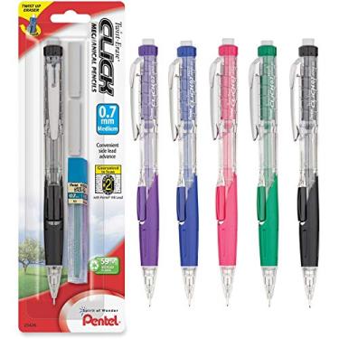 Imagem de Pentel Lápis automático Twist Erase Click com 2 refis de borracha e chumbo, 0,7 mm, barris sortidos, cor pode variar, 1 pacote (PD277TLEBP)