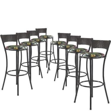 Imagem de Kit Com 8 Banquetas Alta Forts Preto Floral, Fibra Uv Bancada, área Go