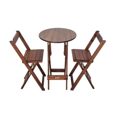 Imagem de Conjunto Bistrô Mesa Dobrável De Madeira Redonda Com 2 Banquetas Imbuia - Cor: Marrom