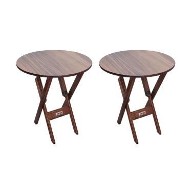 Imagem de Kit 2 Mesas Dobráveis De Madeira Redonda 70cm Imbuia - Cor: Marrom