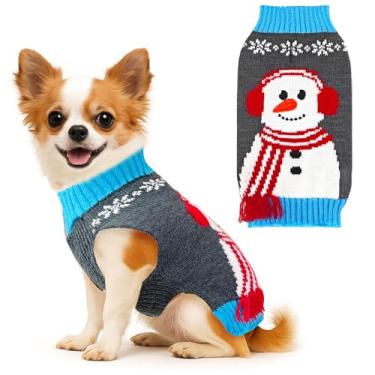 Imagem de BAEJMJK Suéter de Natal listrado para cães de Natal, roupas quentes de gola rolê, roupas de cachorro para animais de estimação, fantasia, outono, inverno, pulôver de malha para cães pequenos, médios e