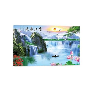 Imagem de BMZFYBS Impressão em tela moderna - imagem de arte de parede de paisagem - cachoeira pássaros de lótus - pôster para sala de estar decoração de casa pronto para pendurar 40 x 65 cm 16 x 26 polegadas