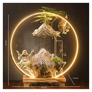 Imagem de Fonte de mesa Zen Lucky fonte de água paisagem objeto sala de estar entrada escritório secretária humidificador abertura presente de inauguração fontes de secretária (cor: Grande) (grande)