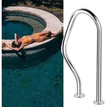 Imagem de Corrimão para piscina corrimão para piscina cabo de aderência para piscina de aço inoxidável de 80 x 47 cm, corrimão de SPA curvo de 3 arcos, corrimão prateado para piscina para posições