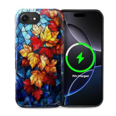 Imagem de ZHEGAILIAN Capa compatível com iPhone 16e, [compatível com MagSafe], capa rígida híbrida de 2 camadas para meninas, meninos, mulheres, homens, capa de telefone com design de vitral de folhas de outono
