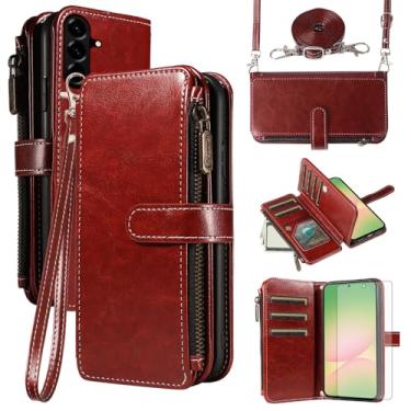 Imagem de Asuwish Capa de celular para Samsung Galaxy A56 5G com protetor de tela de vidro temperado e cordão com zíper, porta-cartão, suporte para cartão, suporte protetor, acessórios para celular A 56 56A LTE