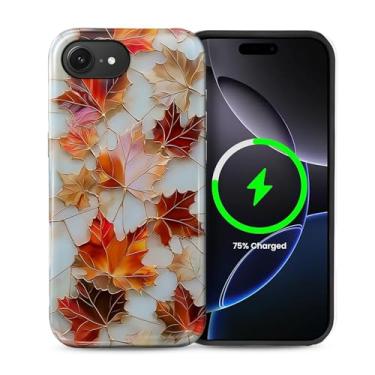 Imagem de ZHEGAILIAN Capa compatível com iPhone 16e, [compatível com MagSafe], capa rígida híbrida de 2 camadas para meninas meninos mulheres homens, capa de telefone com design de vitral estético com folhas de