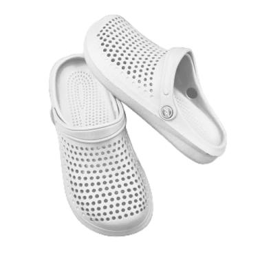 Imagem de Sapatos sem cadarço perfurados, tamancos confortáveis para atividades ao ar livre e aquáticas, sandálias casuais leves e respiráveis, Branco, 7.5-8 Women/6.5-7 Men