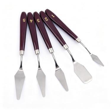 Imagem de 5 peças, espátula de faca de pintura de aço inoxidável para óleo, tela, pintura, mistura de cores, manchas