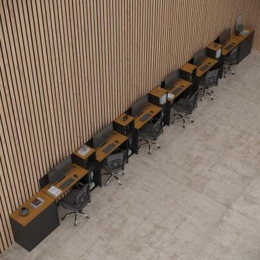 Imagem de Conjunto De Escritório Tech 5 Livreiro 2 Buffet E 6 Mesas 90 - Preto E Cedro Preto E Cedro