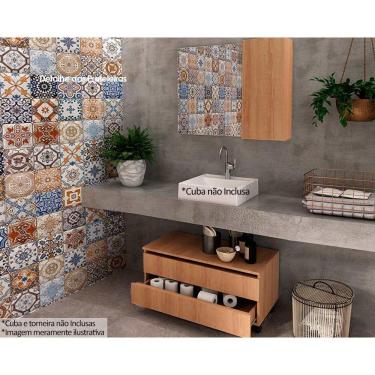 Imagem de Conjunto De Banheiro Balcão C- Rodizios Bn3603 S- Cuba 80cm E Armário C- Espelho Bn3602 Amêndoa - Tecno Mobili