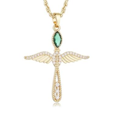 Imagem de HZMAN Colar de cruz delicada para mulheres, pingente de fé simples de latão banhado a ouro 14K, joia católica cristã delicada presente para mãe e filha, presente de batismo de Natal