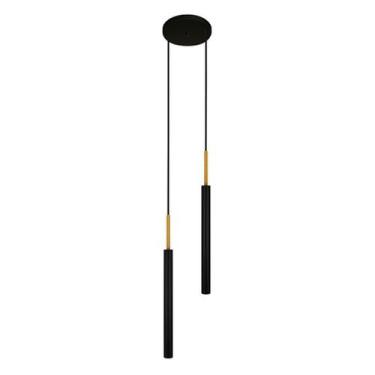 Imagem de Luminária De Teto Pendente Tubo Duplo Cozinha Preto Dourado - Singleli
