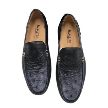 Imagem de Sapato masculino autêntico de pele de avestruz real, preto, couro exótico, casual, casual, mocassim, Preto, 41