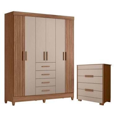 Imagem de Guarda Roupa Solteiro Aruba E Cômoda Dhara Carvalho Fendi - Moval - MO