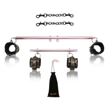 Imagem de 2 Barra Spreader de ouro rosa, aço inoxidável, expansível, academia doméstica com 4 peças, preto com alça ajustável dourada, kit de auxílio esportivo, equipamento de fitness, kit de auxílio de pilates