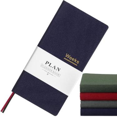 Imagem de Fuyoooo 1 agenda portátil semanal sem data, mês, semana, mini caderno fino, agenda para escritório de estudante viajante (verde-oliva)