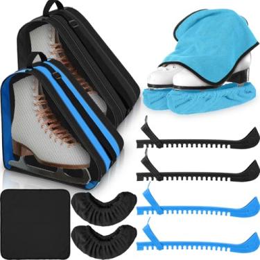 Imagem de Liliful 8 peças de protetores de skate protetores de lâmina de skate conjunto de bolsas de gelo em linha de toalhas para hóquei adulto inverno suprimentos (preto, azul)