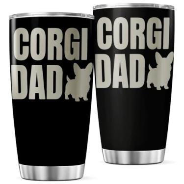 Imagem de CUBICER Copo de aço inoxidável Corgi Dad Design de 590 ml para amantes de cães e donos de animais de estimação, caneca de viagem, presente para homens, dia dos pais, garrafa de café, bebida, chá