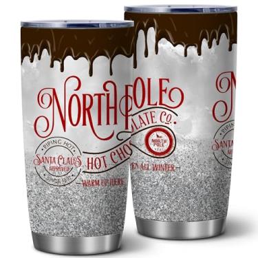 Imagem de ATHAND Copo de chocolate quente com haste norte, engraçado 590 ml com tampa, copo de café isolado de parede dupla de aço inoxidável para viagem, caneca de cacau presentes para mulheres e amantes de