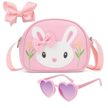 Imagem de Kit Bolsa Infantil Coelhinho com Óculos e Presilha de Laço – Crossbody Rosa Ajustável, Presente Encantador para Meninas 2 a 8 Anos