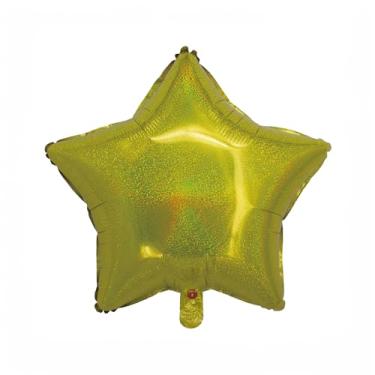 Imagem de BALAO HOLOGRAFICO ESTRELA C/CANUDO DOURADO 18"