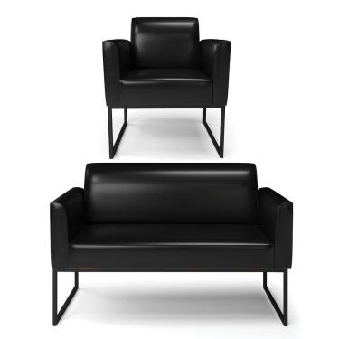 Imagem de Sofá Namoradeira Com Poltrona Base Industrial Preto Marisa Corano D03 - D\&#039rossi Cor Preto