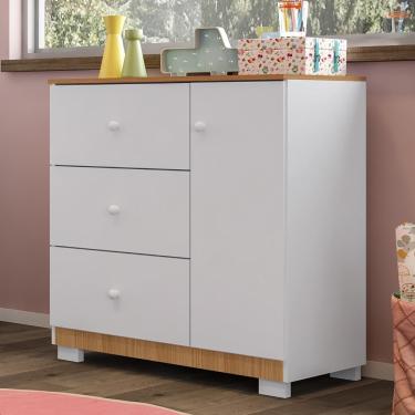 Imagem de Cômoda Infantil Duda 1 Porta E 3 Gavetas Branco/carvalho - Phoenix Baby