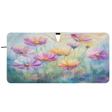 Imagem de Blueangle Aquarela flores silvestres pára-brisas sombra solar - 149.9 cm x 76.2 cm dobrável carro janela frontal blocos pára-sol raios UV viseira de sol (668)