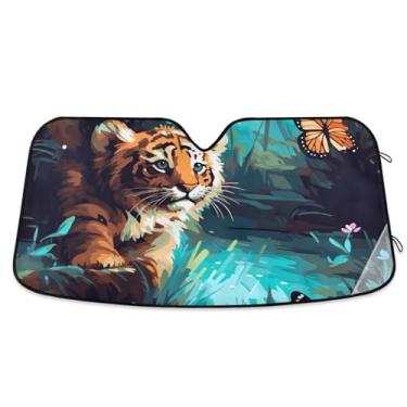 Imagem de Blueangle Para-brisa de carro borboleta tigre protetor solar para carros - proteção UV dobrável, ajuste universal 139.7 cm x 70.1 cm protetor de para-brisa frontal (415)