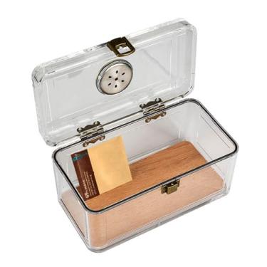 Imagem de Umidor de charuto acrílico com higrômetro, caixa de charutos de mesa com bandeja de charutos de cedro espanhol caixa transparente A