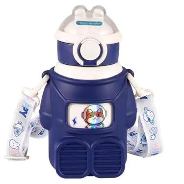 Imagem de GARRAFA TÉRMICA INFANTIL ASTRONAUTA 480ML COM ALÇA, ADESIVOS E CANUDO ESCOLAR COLORIDA