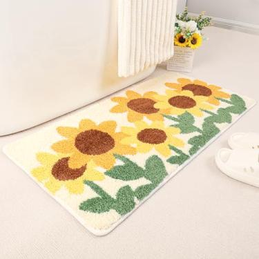 Imagem de Molesun Tapete de banho floral, tapete de banheiro antiderrapante macio tapete de microfibra bonito tapete de banho para crianças, tapete grosso absorvente de água para quarto, cozinha, decoração de