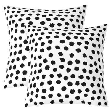 Imagem de Erosebridal Conjunto de 2 fronhas decorativas de bolinhas com pinceladas, 50 x 50 cm, boho para adolescentes, homens, mulheres, casa de fazenda, geometria, preto e branco, capas de almofada macias
