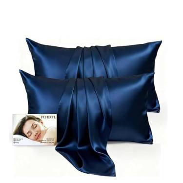 Imagem de Conjunto de 2 fronhas King 100% seda - fronha de seda amoreira de luxo 6A para cabelo e pele - antirrugas, refrescante e suave, zíper oculto - fronhas para mulheres dormindo menina, menino, azul