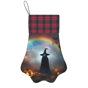 Imagem de SKKNT Arco-íris Halloween Fantasma Bruxa Chapéu Aranhas Estampado Meias de Natal Animais de Estimação Decoração de Natal Cães Gatos Árvore Decoração Doce Presente Conveniente