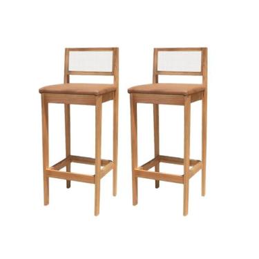 Imagem de Kit 2 Banqueta Alta de Madeira com Assento Estofado material sintético