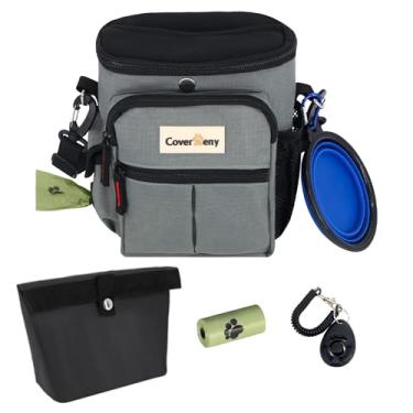 Imagem de Bolsa de petiscos para cães para acesso rápido e à prova de derramamento, bolsa removível | Dispensador de saco de cocô | 3 maneiras de usar, bolsa de petiscos para cães - tigela dobrável, clicker de