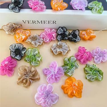 Imagem de 50 peças fitas de cetim rosas tecido flores para costurar flores multicoloridas enfeites fita flores laços cravo apliques costura artesanato (B)