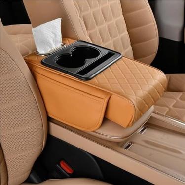 Imagem de GTIANHE-TAN Capa de apoio de braço de carro almofada de descanso de braço de altura espessa com suporte de copo de lenço de bolso almofada de suporte de cotovelo de algodão de memória (laranja)