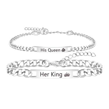 Imagem de Oneress 2 pulseiras de casal, dia dos namorados, nome personalizado, data, corrente cubana, joia para ele e ela, pulseira empilhável, uso diário, acessório de pulso moda urbana YA5889, Minimal